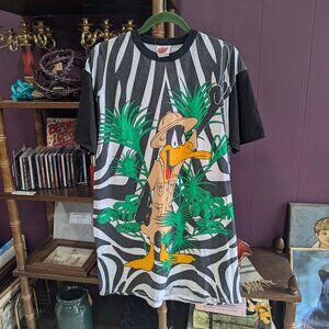 Vintage 90s Daffy Duck 1995 All Over Print Sleep Long Tee Looney Tunes One Size